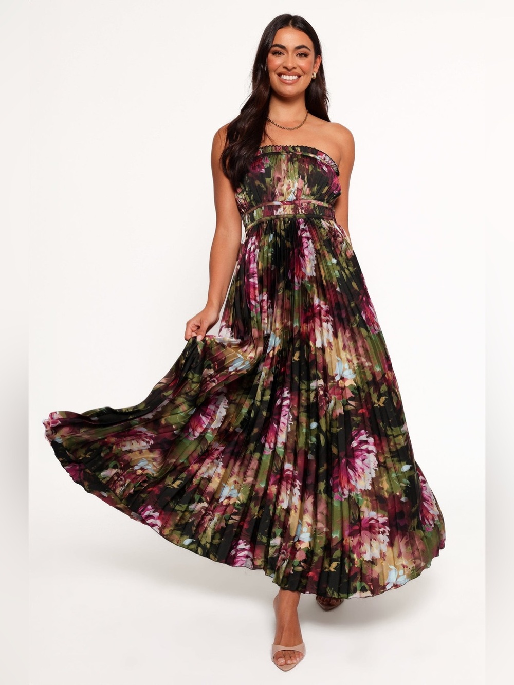 NWT Petal & Pup Angelique Pleated Strapless Maxi Dress Blurred Floral Sz Small - Picture 1 of 13